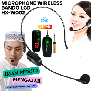 COD TaffSTUDIO HX W002 Mic Mik Microphone Wireless imam mesjid clip on bando Headset UHF dengan LCD