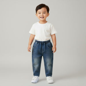 Seluar Panjang Jeans Budak Lelaki 1-17Y Kids Boy Long Pants Embroidery Pocket Rubber Waist Band Loose Fit Baby Boy Raya