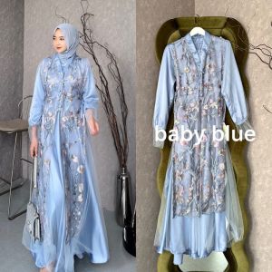 Natasya Dress Kondangan Model Terbaru 2025 Bahan Silk Aplikasi Outer Brukat Terpisah Mewah Modern Viral
