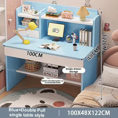 Study Desk/Bookcase Combo with Adjustable Height Simple Design Suitable for Elementary School Students Writing Desk Bedroom Desktop Computer Table