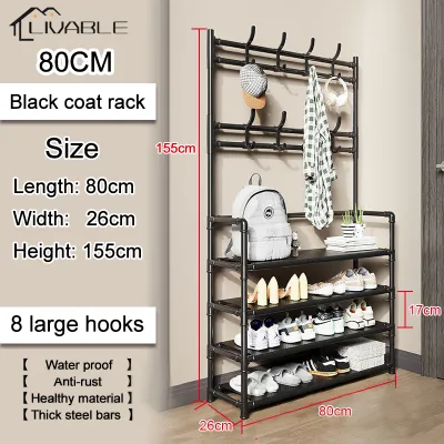 3/4/5/6 Layer Shoe Hat Rack Stainless Steel Floor Coat Rack Multifunctional Shoe Rack Storage Organizer with Hooks#XH008#XH011
