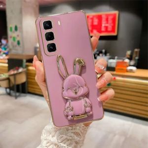 Sosftcase Mewah Infinix Hot 50 4G Hot 50 5G Hot 50 Pro Plus Casing Elektro Plating Free Stand Holder Rabbit