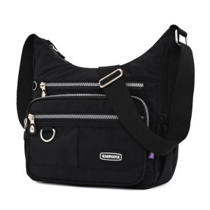 Women Crossbody Bag Nylon Shoulder Bag Water-repellent Travel Messenger Bag Multi-pocket Zipper Bag