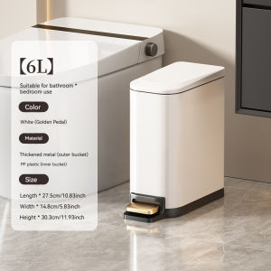 6L Bathroom Pedal Trash Can，Stainless Steel trash bin with inner Bucket for bathroombedroomstudy，office