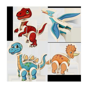 I know 3D Wooden Dinosaur & Vehicle Creative Building Blocks - Interactive Puzzle Toy for Kids Cognitive Development