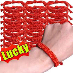 10Pcs Lucky Red Handmade Braid Bracelets Adjustable Red Rope Bracelet for Women Men Lucky Hand Rope