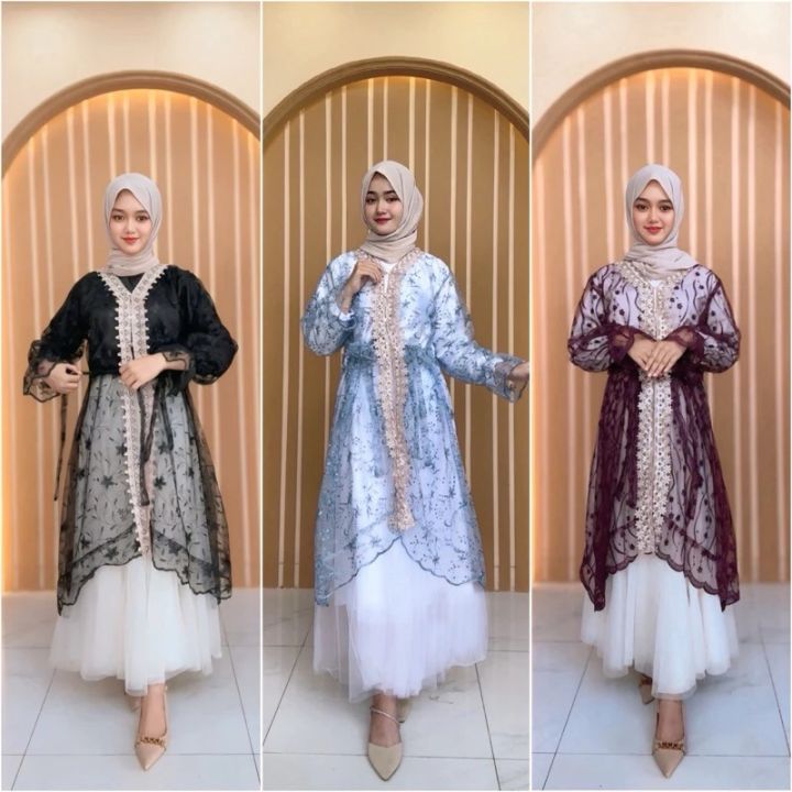 Raya Dress satu Set Inner Outer Dan Rok Tutu Queenbee Fashion
