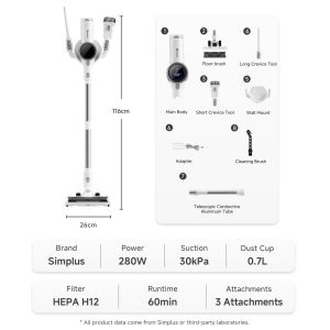 [New Launch] Simplus 30000Pa Cordless Vacuum  Green Laser Light  Anti-Tangle V-Brush  60min Endurance XCQH020