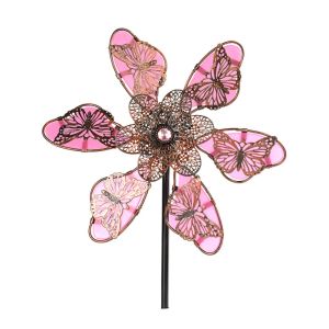 STVML Rotating Windmill Spinner Sculpture Butterfly Pattern Luminous Effect Flower Pinwheel Garden Decorative Pile Metal Gardening Plug Courtyard