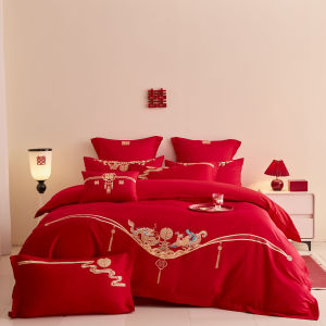 Bedding four-piece set high-end Chinese wedding four-piece set festive embroidery bedding set wedding bed sheet quilt cover four-piece set (bed sheet * 1 quilt cover * 1 pillowcase * 2)