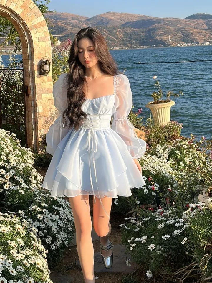 Sweet Kawaii Mini Dress Vintage Korean Elegant Fashion Party Dress Women  Fairy Princess Puff Sleeve Chic Summer 2023 Prom Dress Knee Length A-Line  Dress V-Neck Plus Size Summer Dress - Lazada |