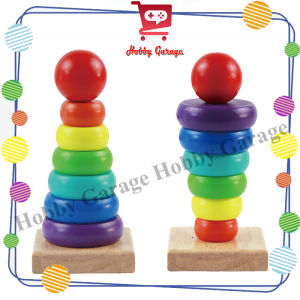 Mainan Ring Susun Donat Rainbow Tower Kayu Anak Bayi Montessori Wood
