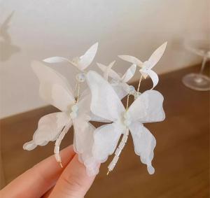 White Crystal Flower Butterfly Hair Clip for Girls Retro Style Duckbill Clip Zinc Alloy Hair Accessories Bride Tiara