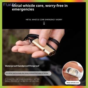 RUASA Hợp kim nhôm phẳng đôi ống còi chuyên nghiệp với dây thừng cầm tay ngoài trời công cụ còi sinh tồn
