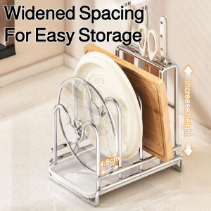 【All-in-One/Compact Design】Stainless Steel Kitchen Organizer Knife Rack Pot Lid Holder Storage Shelf Utensil Storage Durable Modern Kitchen Accessories