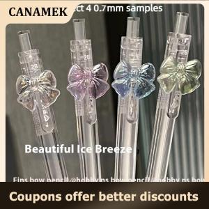 【 CANAMEK 】 1 4PCS 0.5 0.7mm 2B Refill Cute Automatic Pencils Kawaii Transparent Color Bowknot Mechanical Pencil School Office Supplies Stationery