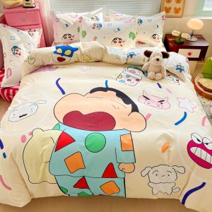 Dansunreve Washed Cotton Bed Sheet Set Crayon Shinchan Design Queen Size Bedding Anime Pillowcase Kids Love
