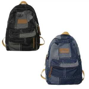 Student School Backpack Travel Backpack Aesthetic Rucksack Large Capacity Casual Daypacks Denims Patched Backpack
