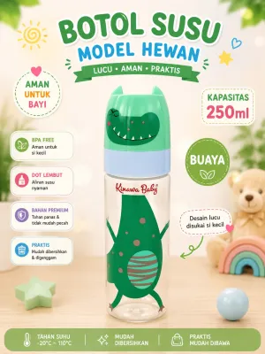 Kinawa baby botol susu bayi model animal hewan lucu 125ml atau 250ml bpa free