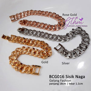Gthm Gelang Emas Perak Sisik Naga Ukir Perhiasan Lapis Emas Gold Silver Titanium Perhiasan Fashion Import Anti Karat Anti Alergi Bagus Untuk pesta kado hadiah bisa dipakai sehari-hari Kondangan Pesta bcg016
