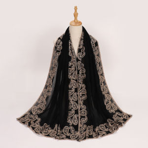 Jifang Luxury National Embroidery Flower Imitate Cotton Linen Black Shawl Pashmina Scarf Head Wraps Middle East Muslim Hijabs Shawls PW34