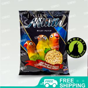 SEMPATI Pakan Burung Lovebird Miltih (Milet Putih) Kemasan Plastik Ebod Jaya PKLBMEJ - Meningkatkan Kualitas Suara & Stamina, Pakan Tambahan untuk Burung