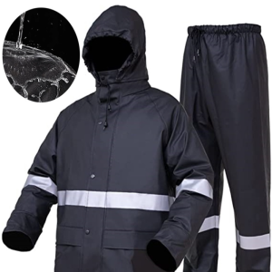 Waterproof Raincoat Set Jacket and Pants Mens and Womens Thick Raincoat Bicycle/Motorcycle Raincoat Reflective Stripe Raincoat