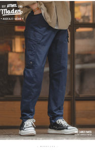 Maden Thương hiệu dụng cụ phong cách 2025 mùa thu đầu cắm đực mới anh chàng cứng rắn phong cách sinh viên trường túi lớn mỹ quần dây rút may đo ba chiều màu xanh quân đội quần lửng thanh niên nam dễ phối