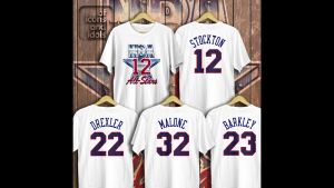 1993 NBA West All-Star Stockton Malone Drexler Barkley Robinsons White T-shirt .c
