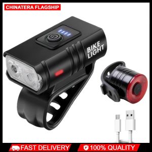 LED Bicycle Front Light Aluminum Alloy with Tail Light Bike Handlebar Flashlight USB Charging Riding Safety Accessories