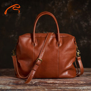 NUPUGO ของแท้หนัง Vintage กระเป๋าถือกระเป๋าผู้ชาย Brown สีน้ําตาล Crossbody กระเป๋า Cowhide Office 14นิ้วกระเป๋าแล็ปท็อป