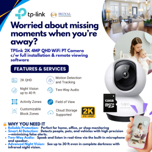 TPlink 2K 4MP QHD WiFi PT CCTV Solution – 2-8CAM Package 128GB | Smart AI Detection | Pan and Tilt | Two-Way Audio | Advanced Night Vision | Motion Detection | with Installation