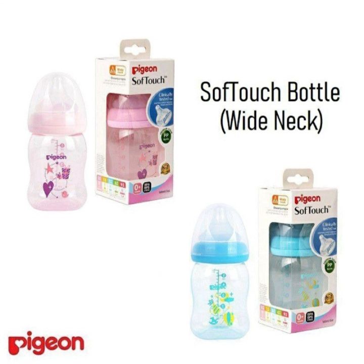 Botol Susu Pigeon Wide Neck PP Clear 160ml / 240ml Soft Touch dan Anti Kolik