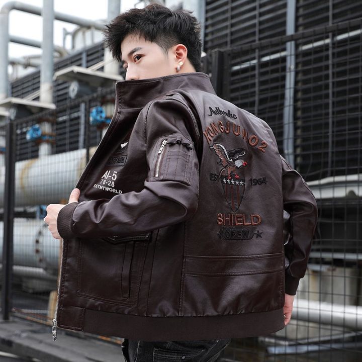 Autumn Plus Size Leather Jacket Men Fat Trendy Stand Collar Slimmer Look  Motorcycle Suit Winter Pu Outer Lazada PH