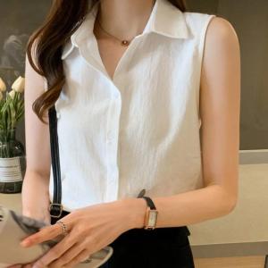 Womens Sleeveless Chiffon Blouses Shirt Summer New Fashion Versatile Western Bottom Shirt Temperament Slim Fit Casual Tank Top
