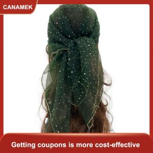 【CANAMEK 】 Trendy Rhinestone Square Silk Scarf Thin Light Breathe Headscarf Temperament Solid Color Silk Scarf Versatile Headwear