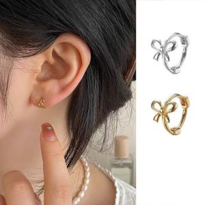 1Pair Elegant 14K Gold Bow Round Piercing Earrings for Women Hypoallergenic Round Ear Jewelry Accessories