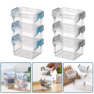 3PCS/Set Storage Box Transparent Stackable Storage Box Mini Home Storage Box with Lid Dustproof Storage Box Desktop Stationery Storage  Food Sealing Box