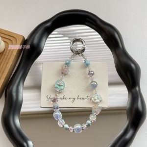 New Chinese style alloy oil painting flower car keychain crystal bag decoration bead phone case decoration