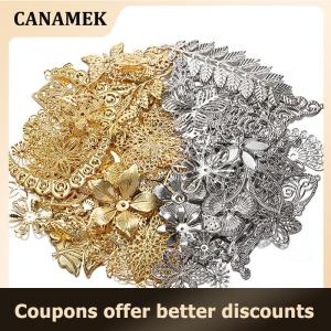 【 CANAMEK 】 50g lot Mixed Metal Flower Leaves Filigree Wraps Connectors Pendant Beads Caps Charms for DIY Jewelry Making Craft Supplies