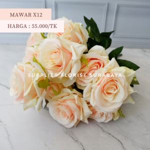 SFS - [MAWAR X12] BUNGA PALSU ARTIFICIAL FLOWER ROSE 1 TANGKAI BERCABANG 12 UKURAN SEDANG HIASAN BUNGA RUANG TAMU RUANG MAKAN DIY FLORIST MAWAR HOLLAND
