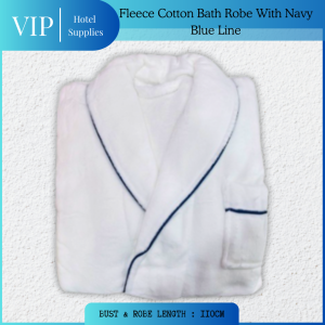 VIP Fleece Cotton Bath Robe With Navy Blue Line (MY Ready Stock)