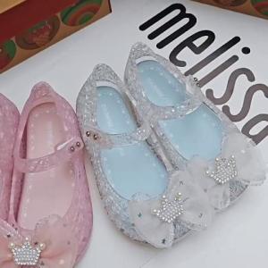 Melissa Official Store Mini Shoes Bow Crown Nest Style Princess Shoes Breathable Childrens Shoes Soft Girl Shoes Ballet Shoes