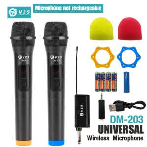 V2S DM-206 VHF 2Pcs Universal Handheld Wireless Rechargeable Microphone S/N 90dB With Receiver