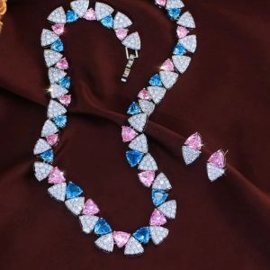 5210BIYU Shiny Zirconia Necklace Earring Set Triangle Shape Pave Setting Wedding Jewelry Set Luxury Sparkling Finish Party Jewelry Set For Women