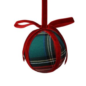 DECALE Lightweight Plaid Christmas Ball Shatterproof Design Velvet Ribbon Foam Xmas Bauble Festival Gift Item Pre Tied Bow Tree Hanging Pendant Tree Embellishment