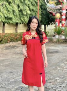 ชุดตรุษจีน กี่เพ้าสีแดง เดรสสีแดตรุษจีน