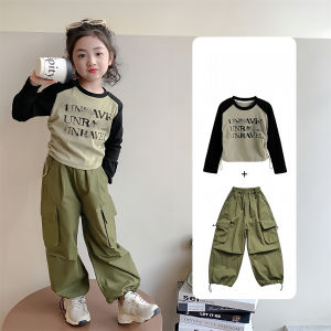Beryl kids🌸ชุดเซ็ทเด็กผู้หญิงแฟชั่น🎀ชุดเสื้อผ้าฤดูใบไม้ผลิและฤดูใบไม้ร่วงของเด็กผู้หญิง เสื้อเสื้อยืดแฟชั่นเด็กผู้หญิง + ชุดหลวม ๆ สองชิ้นสําหรับเด็ก