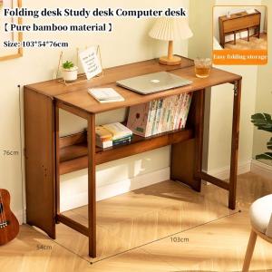 Foldable Study Desk Computer Table 103x54x76cm Eco-Friendly Storage Shelves Easy Storage Design Pure Bamboo