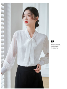 2026 Spring and Autumn Korean Edition Shirt Womens Lantern Sleeve Shirt Bow Collar Strap Wave Dot Top